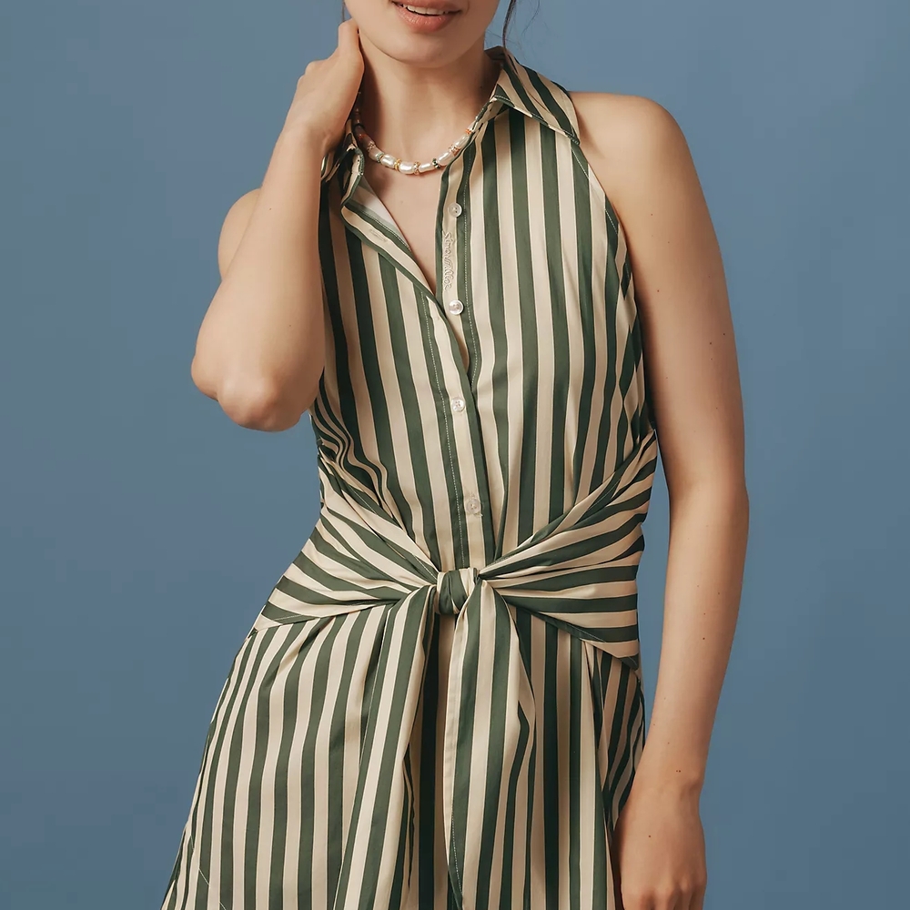Green and White Striped Dress